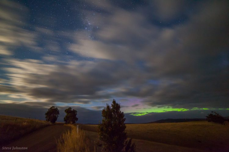 Aurora Australis, Stars, Clouds and Moonlight