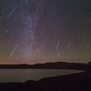 Geminids Over Lake Isly (Photo Composite)