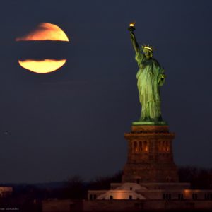 Milky Way Core and Lady Liberty Partial Eclipse
