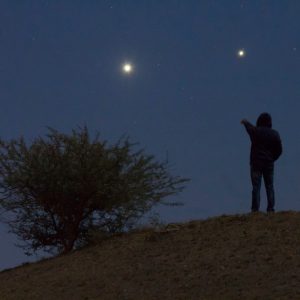 Man Over Conjunction of Venus and Jupiter