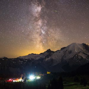 Perseid Meteor above Mt. Rainier
