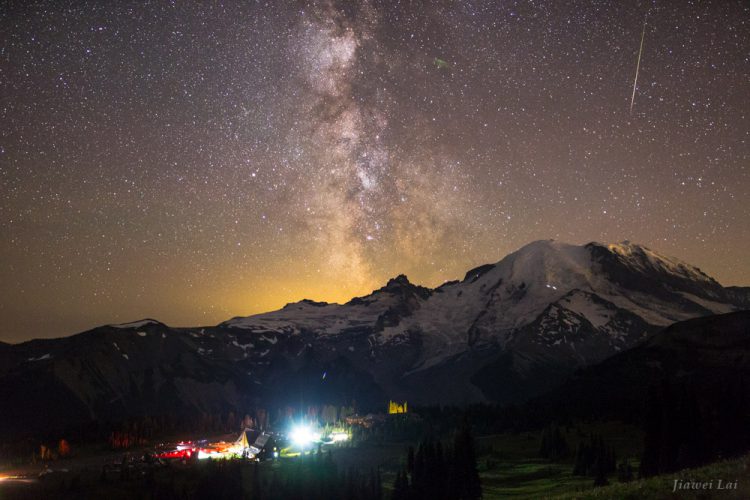 Perseid Meteor above Mt. Rainier
