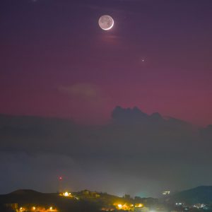 Venus, Earthshine, Jupiter and Moon