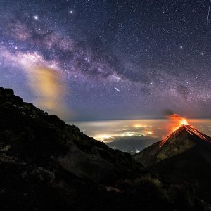 The Fuego Volcano Under the Milky Way