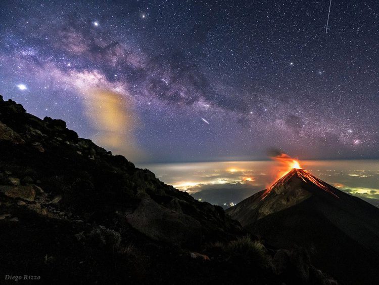 The Fuego Volcano Under the Milky Way