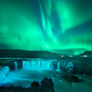 Northern Lights Over the Mighty Godafoss