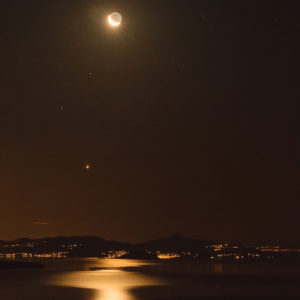 Moon and Venus Rising Above Saronic Gulf