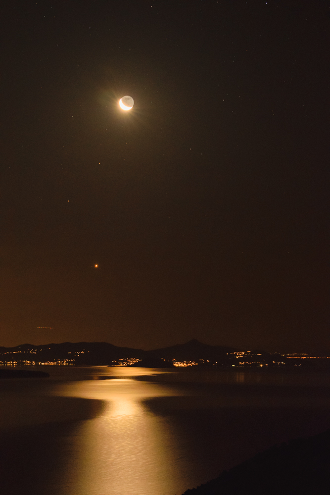 Moon and Venus Rising Above Saronic Gulf