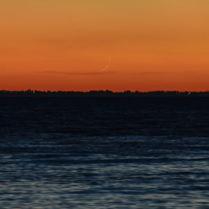 Waxing Crescent Moon Above The Gulf Of Patras.