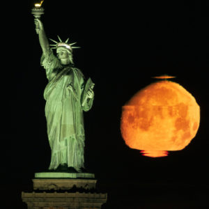 Moonset by Lady Liberty