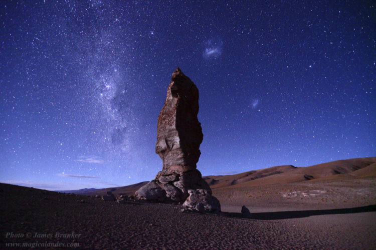 Milky Way and Magellanic Clouds Above Moais de Tara Rock