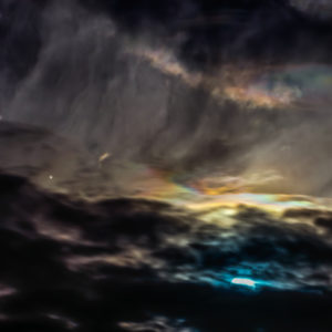 Moon, Saturn, and Iridescent Cloud