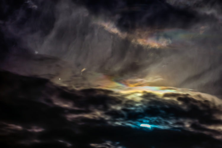 Moon, Saturn, and Iridescent Cloud