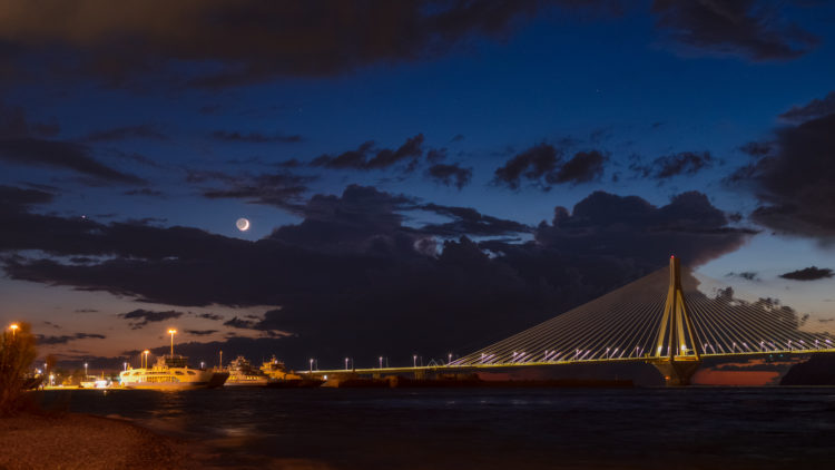 Crescent Moon and Charilaos Trikoupis Bridge