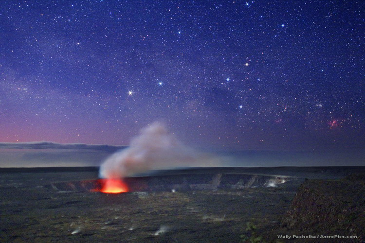 Southern Stars and Erupting Volcano