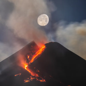 Moon Over Mount Etna South East Crater