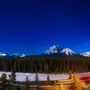 Night Train in a Moonlit Night of Banff