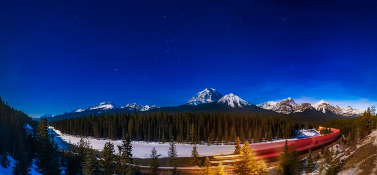 Night Train in a Moonlit Night of Banff