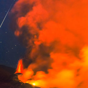 Fireball Above La Palma Active Volcano