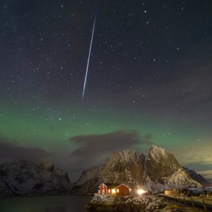 A Bright Meteor and Faint Aurora