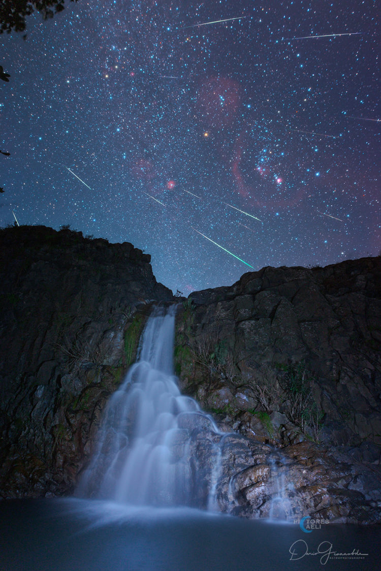 Geminidi and Orion Above the Oxena Water Falls