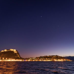 Crescent Moon and Planets Above Nafplio