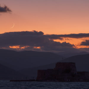 Crescent Moon and Planets Above Nafplio