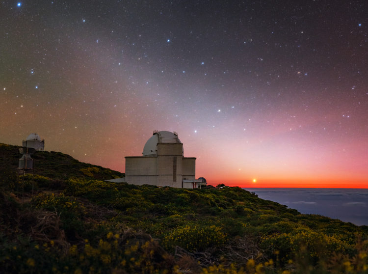 Zodiacal Light Above Newton Telescope