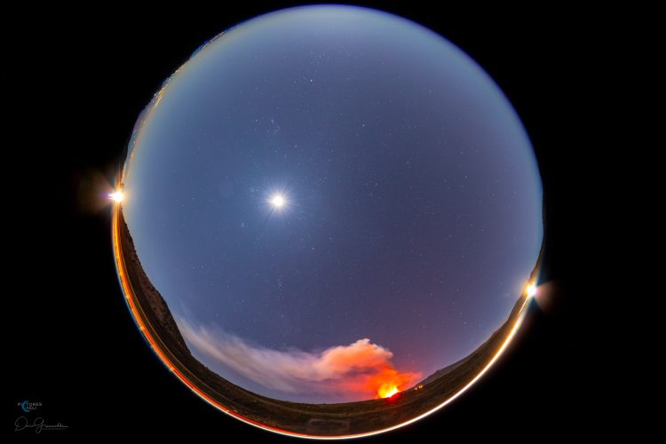 Full Sky View With Etna Eruption