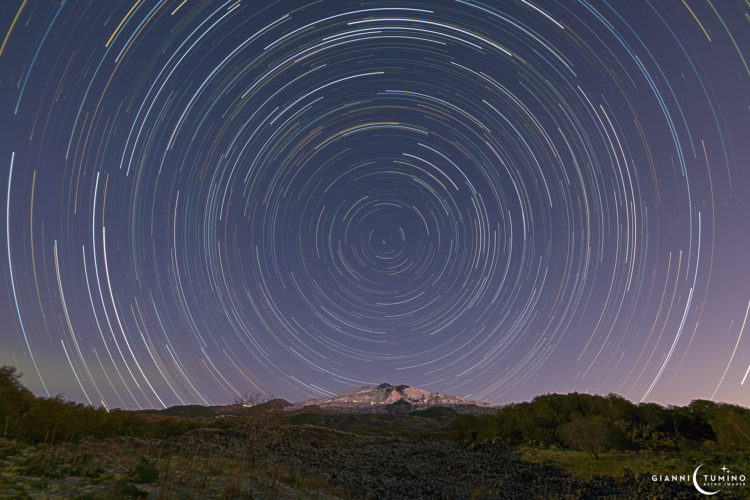 Startrails Over Mount Etna