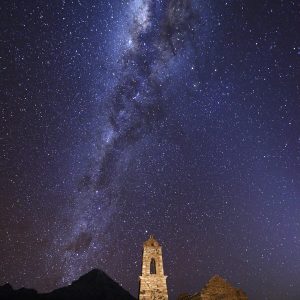 Church, Volcano, and Milky Way