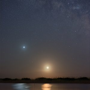Venus, Mars and Moon with Summer Milky Way