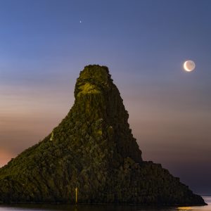 Jupiter, Venus, and the Moon Over Faraglione