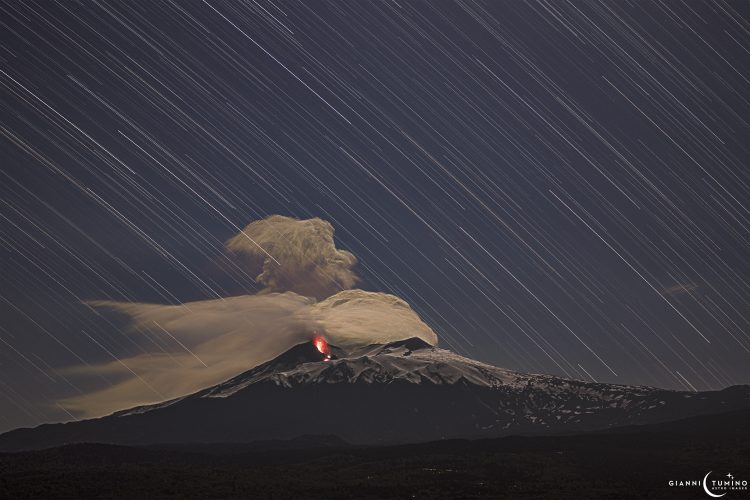 Star Trail During Etna Paroxysm