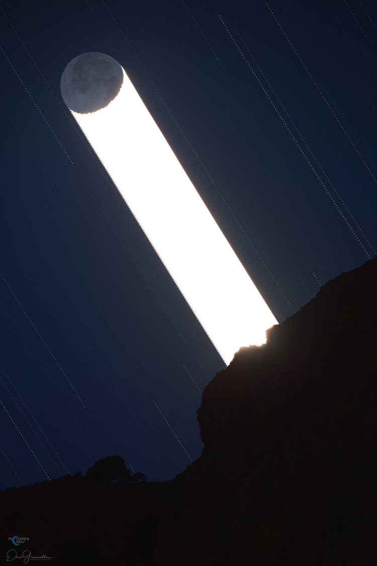 Earthshine Moon Trail Above Mount Inici