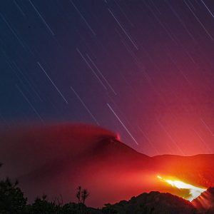 Dramatic Star Trail Over the Lava Flow