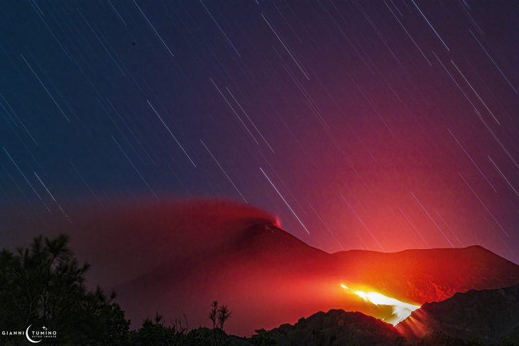 Dramatic Star Trail Over the Lava Flow