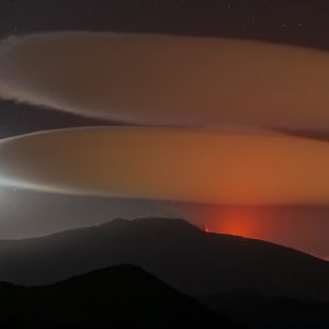 Lenticular Cloud Over Mount Etna Eruption