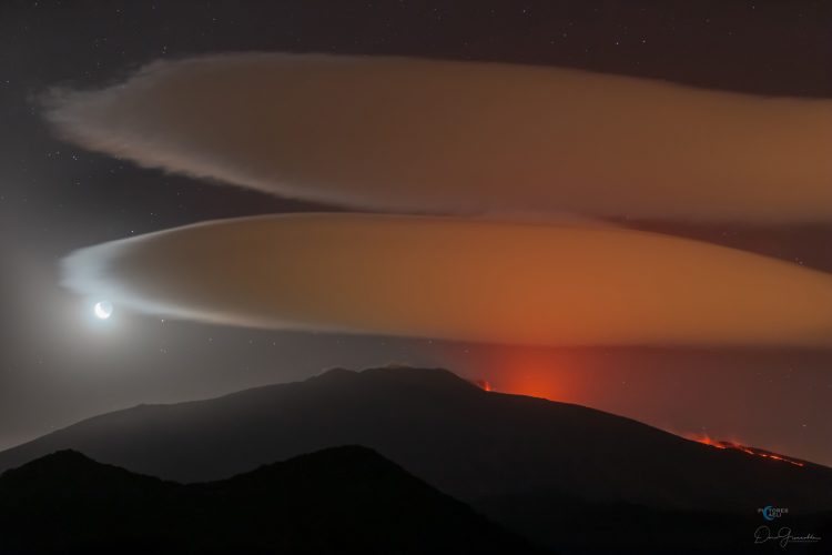 Lenticular Cloud Over Mount Etna Eruption