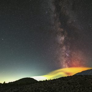 The Milky Way Over the Mount Etna Eruption