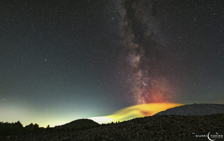 The Milky Way Over the Mount Etna Eruption