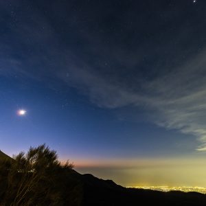 Planets, Moon, and the Volcano Smoke