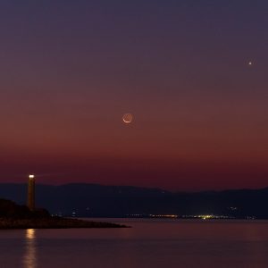 Moon, Venus, and the Lighthouse of Gythio