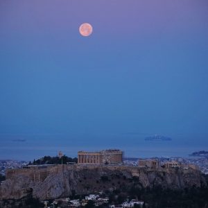 Full Moon Setting Over the Acropolis Rock