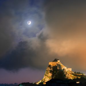 Earthshine Moon Above Mussomeli Castle