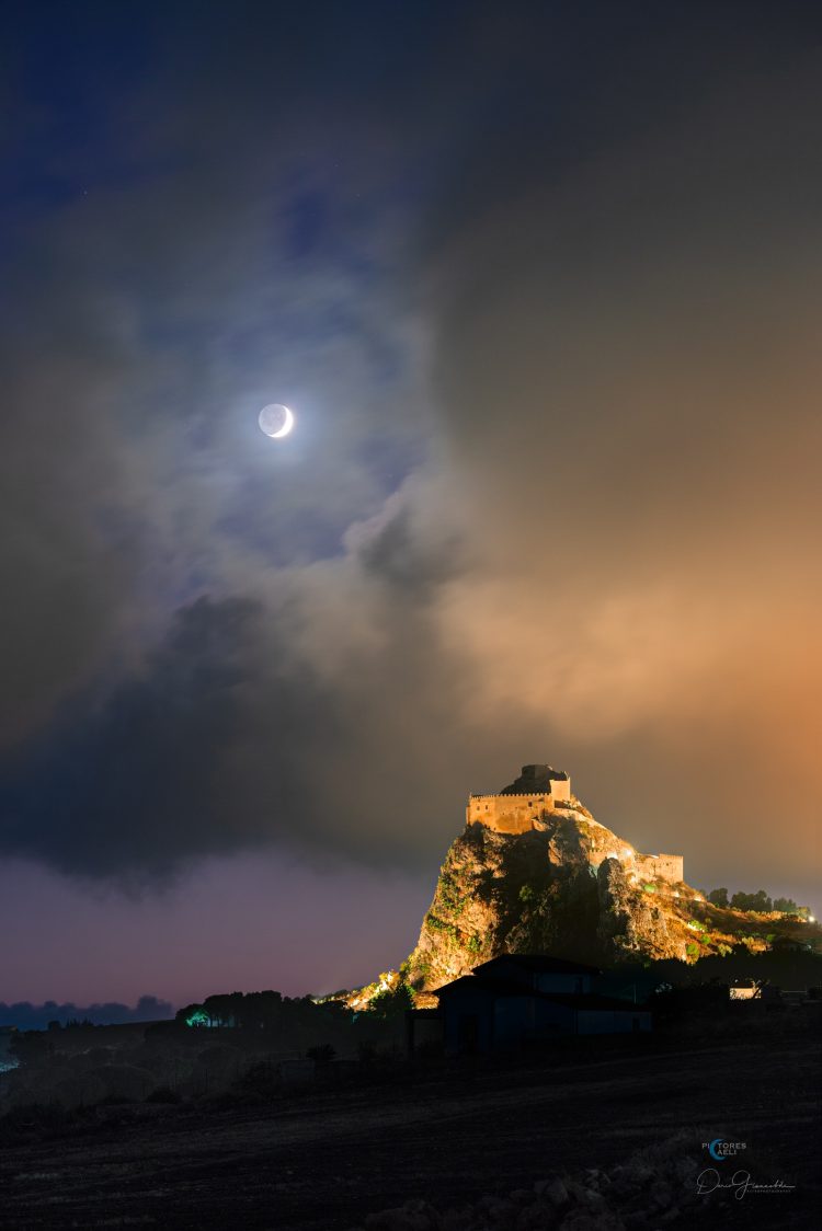 Earthshine Moon Above Mussomeli Castle