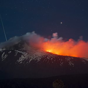 Geminid Meteor, Mars, and Volcano