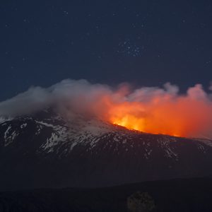 Geminid Meteor, Mars, and Volcano