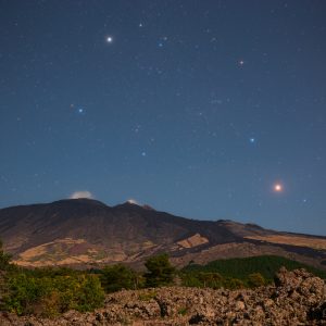 Mars in Auriga Above Mount Etna