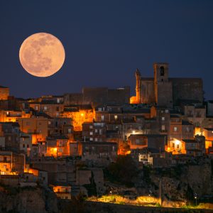 Pink Moon Above Calascibetta